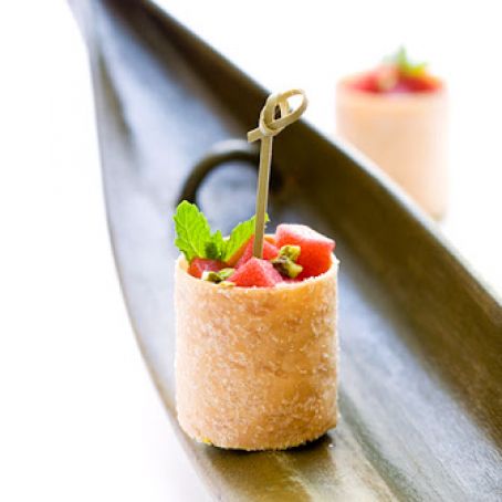 DESSERT - Vanilla Cheesecake Mint White Chocolate Mousse and Strawberry Gelée Bites